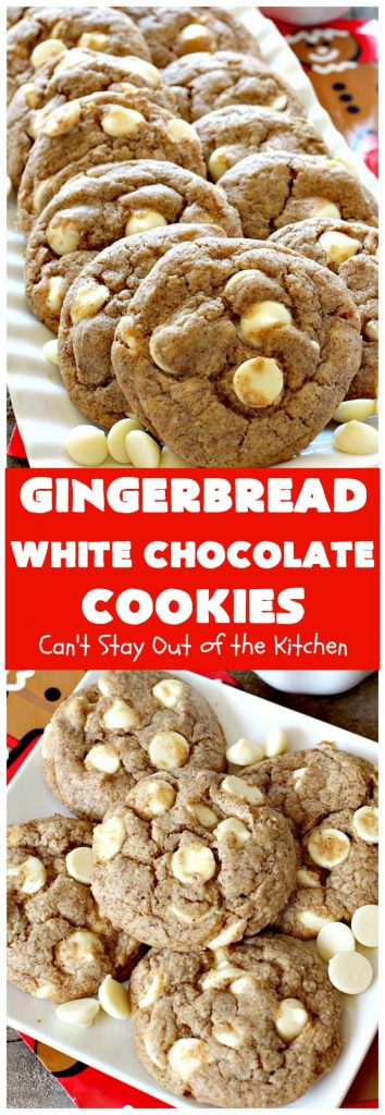 Gingerbread White Chocolate Cookies | Can't Stay Out of the Kitchen | this incredibly easy 5-ingredient #cookie recipe is heavenly. It's terrific for #holiday baking, #Christmas cookie exchanges & office parties. #dessert #gingerbread #chocolate
