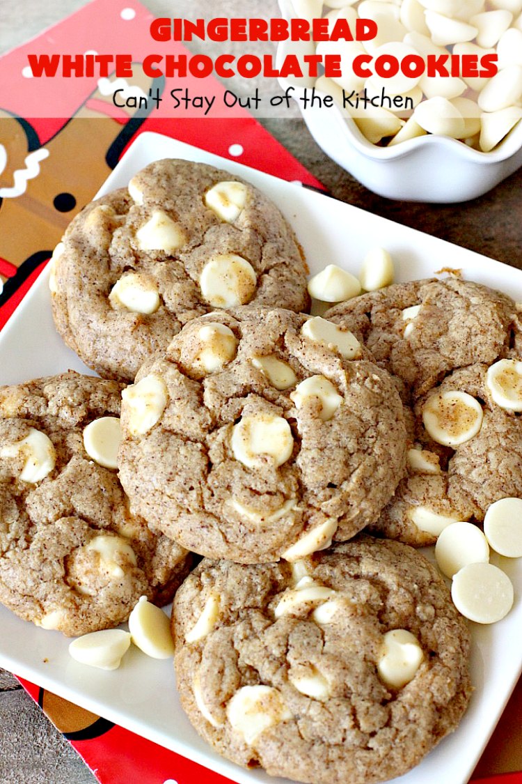 Gingerbread White Chocolate Cookies | Can't Stay Out of the Kitchen | this incredibly easy 5-ingredient #cookie recipe is heavenly. It's terrific for #holiday baking, #Christmas cookie exchanges & office parties. #dessert #gingerbread #chocolate