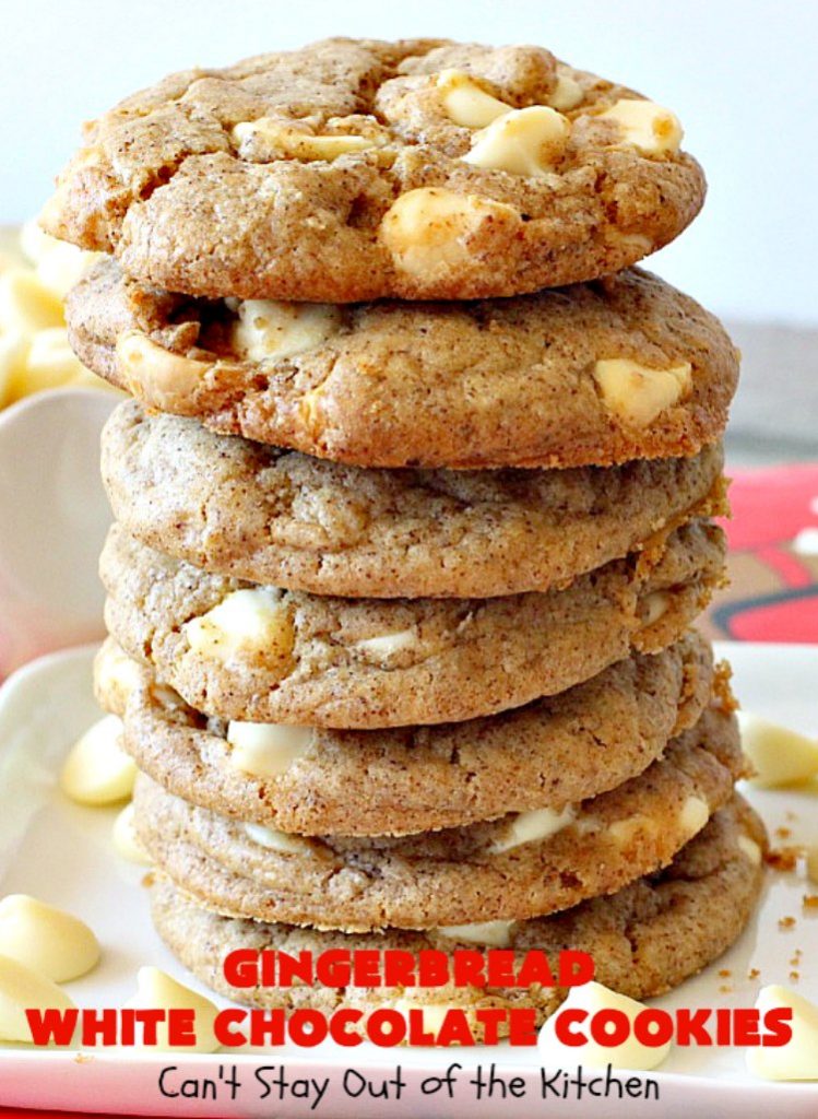 Gingerbread White Chocolate Cookies | Can't Stay Out of the Kitchen | this incredibly easy 5-ingredient #cookie recipe is heavenly. It's terrific for #holiday baking, #Christmas cookie exchanges & office parties. #dessert #gingerbread #chocolate