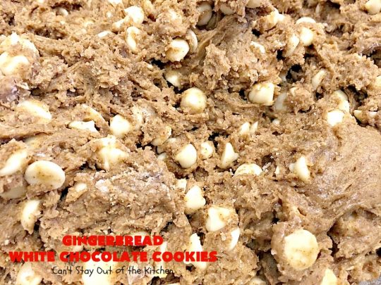 Gingerbread White Chocolate Cookies | Can't Stay Out of the Kitchen | this incredibly easy 5-ingredient #cookie recipe is heavenly. It's terrific for #holiday baking, #Christmas cookie exchanges & office parties. #dessert #gingerbread #chocolate 