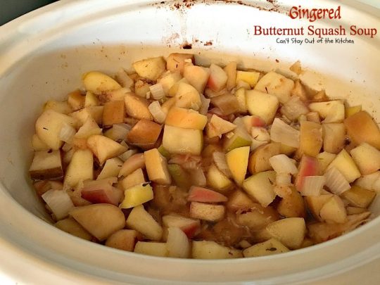 Gingered Butternut Squash Soup | Can't Stay Out of the Kitchen | this fantastic #soup will remind you of #PaneraBread's Autumn Squash Chowder! Uses #apples, #pears, fresh #ginger & cinnamon. #glutenfree #vegan