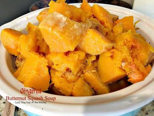 Gingered Butternut Squash Soup | Can't Stay Out of the Kitchen | this fantastic #soup will remind you of #PaneraBread's Autumn Squash Chowder! Uses #apples, #pears, fresh #ginger & cinnamon. #glutenfree #vegan