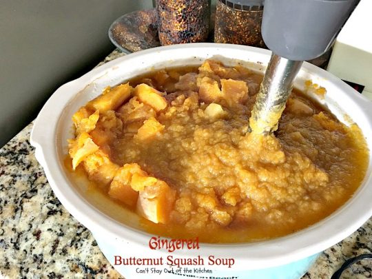 Gingered Butternut Squash Soup | Can't Stay Out of the Kitchen | this fantastic #soup will remind you of #PaneraBread's Autumn Squash Chowder! Uses #apples, #pears, fresh #ginger & cinnamon. #glutenfree #vegan