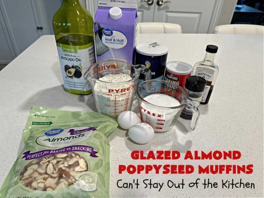 Glazed Almond Poppyseed Muffins | Can't Stay Out of the Kitchen | these fantastic #muffins just pop with #almond flavor. They're delightful to serve for a family, company or #holiday #breakfast. Every bite will have you swooning. #poppyseeds #GlazedAlmondPoppyseedMuffins