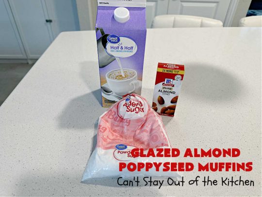 Glazed Almond Poppyseed Muffins | Can't Stay Out of the Kitchen | these fantastic #muffins just pop with #almond flavor. They're delightful to serve for a family, company or #holiday #breakfast. Every bite will have you swooning. #poppyseeds #GlazedAlmondPoppyseedMuffins