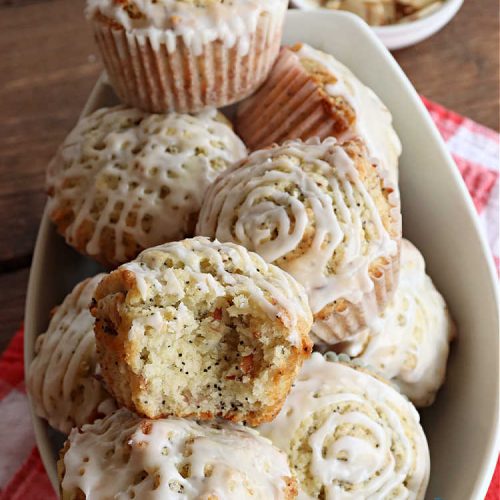 Glazed Almond Poppyseed Muffins | Can't Stay Out of the Kitchen | these fantastic #muffins just pop with #almond flavor. They're delightful to serve for a family, company or #holiday #breakfast. Every bite will have you swooning. #poppyseeds #GlazedAlmondPoppyseedMuffins