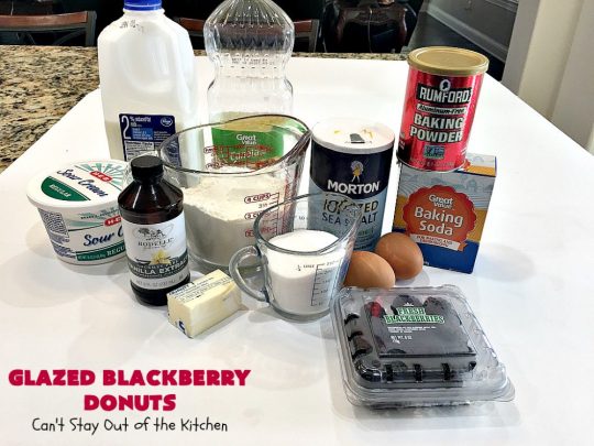 Glazed Blackberry Donuts | Can't Stay Out of the Kitchen | these #donuts are absolutely heavenly. They're filled with #blackberries & glazed with a luscious vanilla glaze. Perfect for a #holiday, company or weekend #breakfast. #HolidayBreakfast #BlackberryDonuts #BakedDonuts