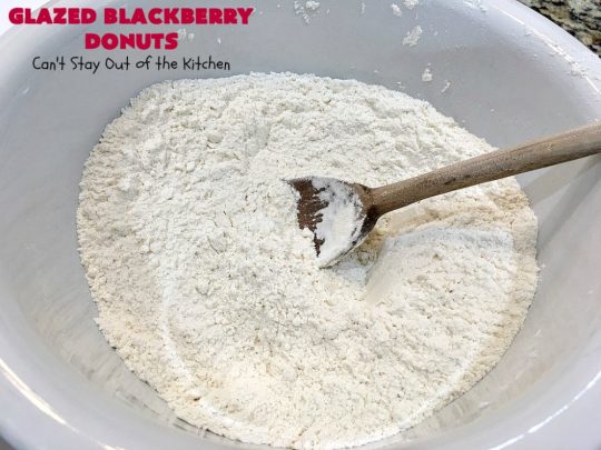 Glazed Blackberry Donuts | Can't Stay Out of the Kitchen | these #donuts are absolutely heavenly. They're filled with #blackberries & glazed with a luscious vanilla glaze. Perfect for a #holiday, company or weekend #breakfast. #HolidayBreakfast #BlackberryDonuts #BakedDonuts