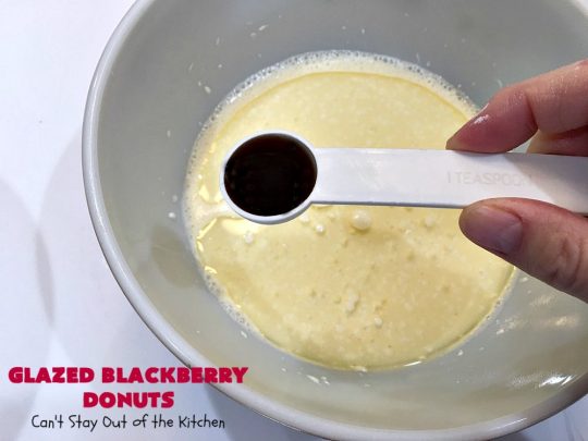 Glazed Blackberry Donuts | Can't Stay Out of the Kitchen | these #donuts are absolutely heavenly. They're filled with #blackberries & glazed with a luscious vanilla glaze. Perfect for a #holiday, company or weekend #breakfast. #HolidayBreakfast #BlackberryDonuts #BakedDonuts