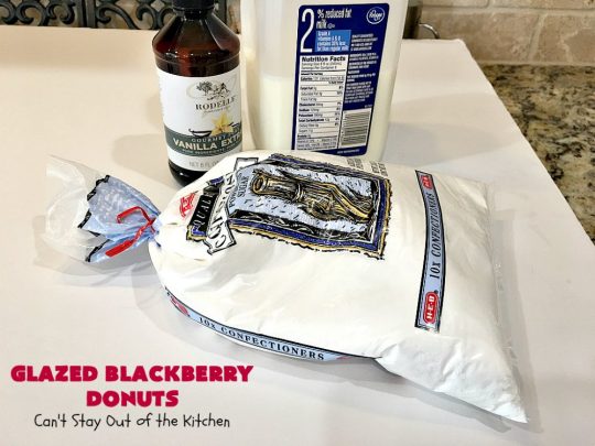 Glazed Blackberry Donuts | Can't Stay Out of the Kitchen | these #donuts are absolutely heavenly. They're filled with #blackberries & glazed with a luscious vanilla glaze. Perfect for a #holiday, company or weekend #breakfast. #HolidayBreakfast #BlackberryDonuts #BakedDonuts