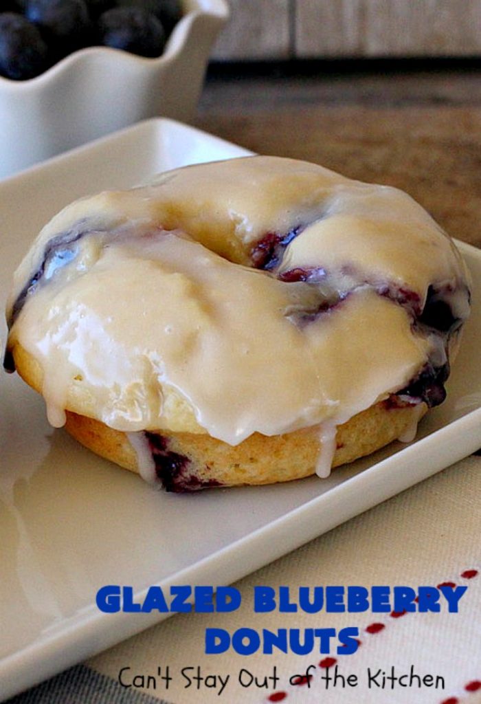Glazed Blueberry Donuts | Can't Stay Out of the Kitchen | if you want to wow your family & friends, make these heavenly #blueberry #donuts for #breakfast. They're absolutely spectacular. #Holiday #HolidayBreakfast #CompanyBreakfast #BlueberryDonuts #GlazedBlueberryDonuts 