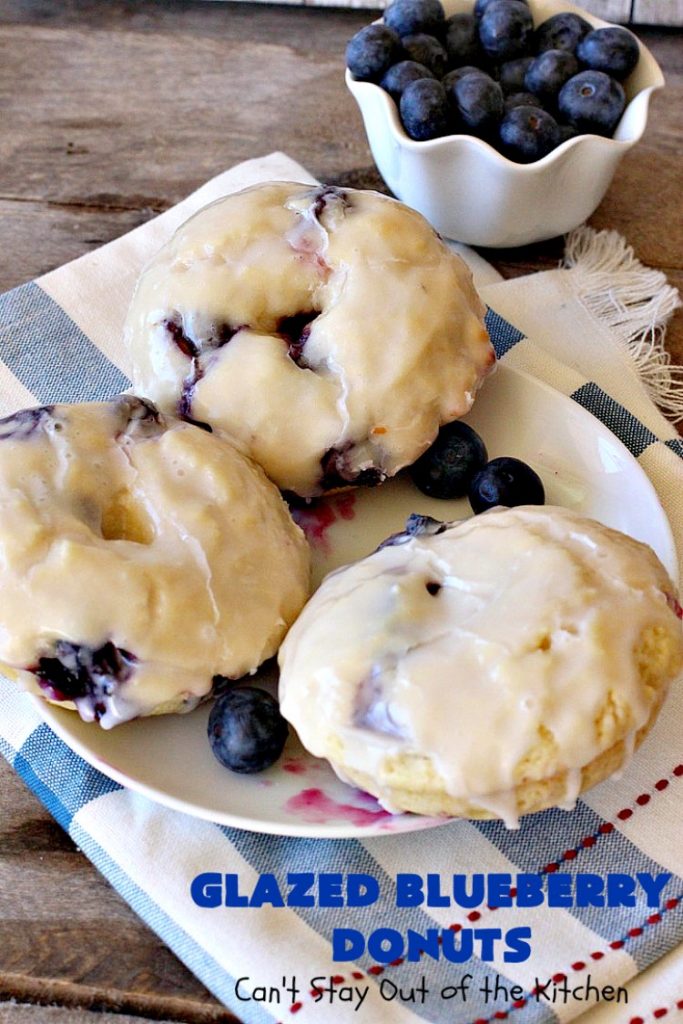Glazed Blueberry Donuts | Can't Stay Out of the Kitchen | if you want to wow your family & friends, make these heavenly #blueberry #donuts for #breakfast. They're absolutely spectacular. #Holiday #HolidayBreakfast #CompanyBreakfast #BlueberryDonuts #GlazedBlueberryDonuts 