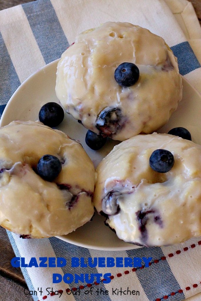 Glazed Blueberry Donuts | Can't Stay Out of the Kitchen | if you want to wow your family & friends, make these heavenly #blueberry #donuts for #breakfast. They're absolutely spectacular. #Holiday #HolidayBreakfast #CompanyBreakfast #BlueberryDonuts #GlazedBlueberryDonuts 