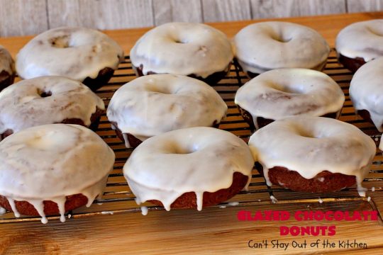 Glazed Chocolate Donuts | Can't Stay Out of the Kitchen | these mouthwatering #donuts are the ultimate in comfort food! They're glazed with a vanilla icing and so delicious you won't be able to stay out of them! #Chocolate #ChocolateDonuts #Breakfast #Holiday #HolidayBreakfast #Brunch #GlazedChocolateDonuts