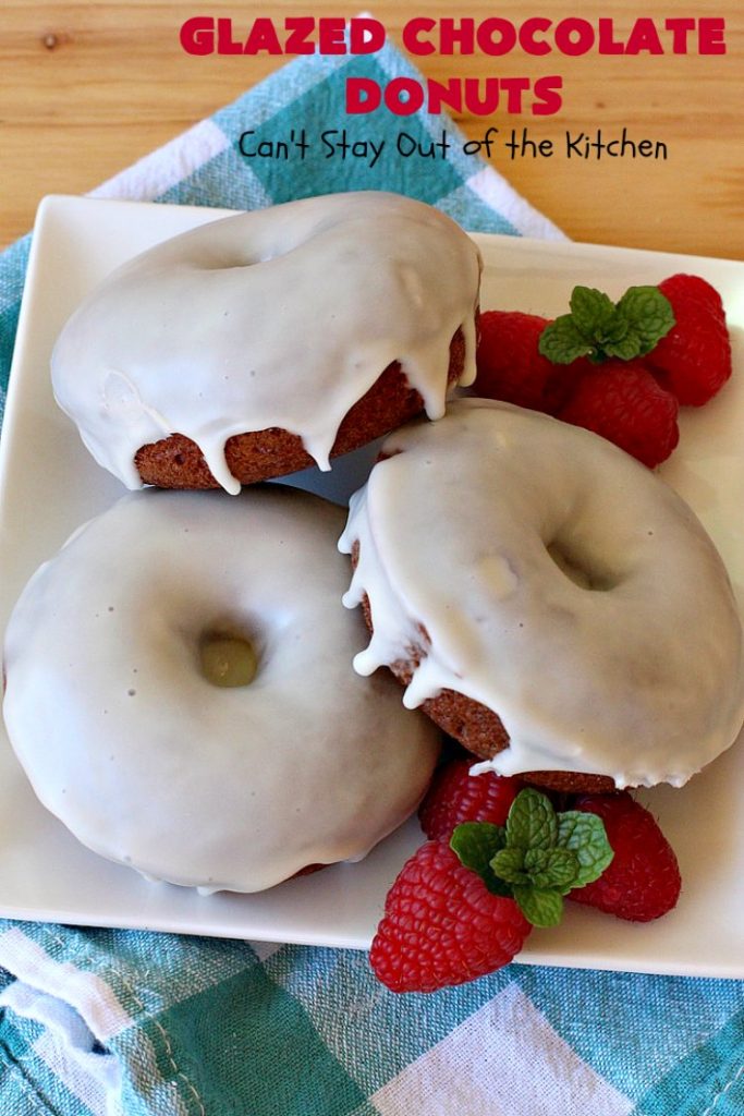 Glazed Chocolate Donuts | Can't Stay Out of the Kitchen | these mouthwatering #donuts are the ultimate in comfort food! They're glazed with a vanilla icing and so delicious you won't be able to stay out of them! #Chocolate #ChocolateDonuts #Breakfast #Holiday #HolidayBreakfast #Brunch #GlazedChocolateDonuts