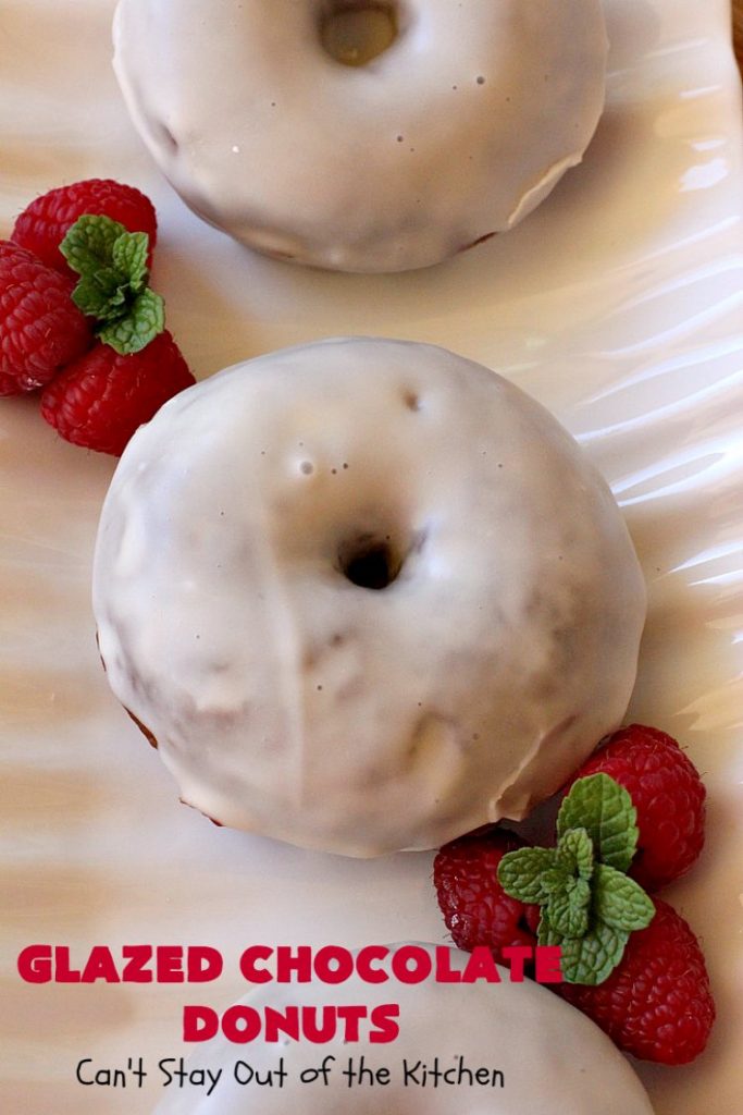 Glazed Chocolate Donuts | Can't Stay Out of the Kitchen | these mouthwatering #donuts are the ultimate in comfort food! They're glazed with a vanilla icing and so delicious you won't be able to stay out of them! #Chocolate #ChocolateDonuts #Breakfast #Holiday #HolidayBreakfast #Brunch #GlazedChocolateDonuts