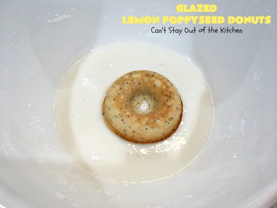 Glazed Lemon Poppyseed Donuts | Can't Stay Out of the Kitchen | these #donuts are awesome! They have #lemon juice & lemon zest in both the donut and icing. Terrific for a weekend or #holiday #breakfast. #poppyseeds #HolidayBreakfast #LemonPoppyseedDonuts #HomemadeDonuts