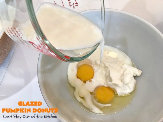 Glazed Pumpkin Donuts | Can't Stay Out of the Kitchen | These #donuts will knock your socks off! They're filled with #pumpkin & pumpkin pie spice. Then they're glazed with vanilla icing & sprinkled with #cinnamon. Terrific for #fall & winter #baking, #holidays & company. #PumpkinDonuts #Breakfast #HolidayBreakfast #NewYearsDay #NewYearsDayBreakfast