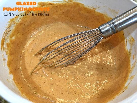 Glazed Pumpkin Donuts | Can't Stay Out of the Kitchen | These #donuts will knock your socks off! They're filled with #pumpkin & pumpkin pie spice. Then they're glazed with vanilla icing & sprinkled with #cinnamon. Terrific for #fall & winter #baking, #holidays & company. #PumpkinDonuts #Breakfast #HolidayBreakfast #NewYearsDay #NewYearsDayBreakfast