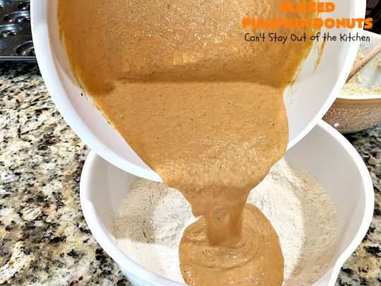 Glazed Pumpkin Donuts | Can't Stay Out of the Kitchen | These #donuts will knock your socks off! They're filled with #pumpkin & pumpkin pie spice. Then they're glazed with vanilla icing & sprinkled with #cinnamon. Terrific for #fall & winter #baking, #holidays & company. #PumpkinDonuts #Breakfast #HolidayBreakfast #NewYearsDay #NewYearsDayBreakfast