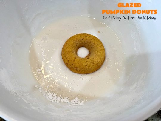 Glazed Pumpkin Donuts | Can't Stay Out of the Kitchen | These #donuts will knock your socks off! They're filled with #pumpkin & pumpkin pie spice. Then they're glazed with vanilla icing & sprinkled with #cinnamon. Terrific for #fall & winter #baking, #holidays & company. #PumpkinDonuts #Breakfast #HolidayBreakfast #NewYearsDay #NewYearsDayBreakfast