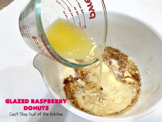 Glazed Raspberry Donuts | Can't Stay Out of the Kitchen | these heavenly #donuts are filled with fresh #Raspberries & both #vanilla & #almond extracts. The icing also includes both extracts. They will have you salivating from the first bite. Terrific for #ValentinesDayBreakfast. #Breakfast #Holiday #Raspberry #HolidayBreakfast #RaspberryDonuts #brunch #Christmas #HolidayBrunch #ChristmasBreakfast #FourthofJulyBreakfast