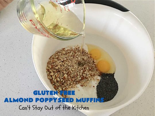 Gluten Free Almond Poppyseed Muffins | Can't Stay Out of the Kitchen | these moist, delicious #muffins include both #AlmondExtract & diced #almonds along with #poppyseeds for a wonderfully delightful & yummy #breakfast or #brunch idea. Using #GlutenFree #KingArthurFlour allows your GF family or friends to also enjoy these fantastic #BreakfastMuffins. Great for a weekend, company or #holiday breakfast especially #Thanksgiving or #Christmas. #GlutenFreeAlmondPoppyseedMuffins