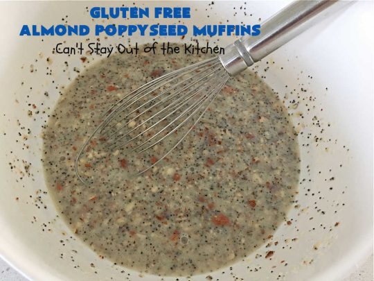 Gluten Free Almond Poppyseed Muffins | Can't Stay Out of the Kitchen | these moist, delicious #muffins include both #AlmondExtract & diced #almonds along with #poppyseeds for a wonderfully delightful & yummy #breakfast or #brunch idea. Using #GlutenFree #KingArthurFlour allows your GF family or friends to also enjoy these fantastic #BreakfastMuffins. Great for a weekend, company or #holiday breakfast especially #Thanksgiving or #Christmas. #GlutenFreeAlmondPoppyseedMuffins