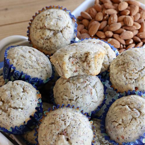 Gluten Free Almond Poppyseed Muffins | Can't Stay Out of the Kitchen | these moist, delicious #muffins include both #AlmondExtract & diced #almonds along with #poppyseeds for a wonderfully delightful & yummy #breakfast or #brunch idea. Using #GlutenFree #KingArthurFlour allows your GF family or friends to also enjoy these fantastic #BreakfastMuffins. Great for a weekend, company or #holiday breakfast especially #Thanksgiving or #Christmas. #GlutenFreeAlmondPoppyseedMuffins