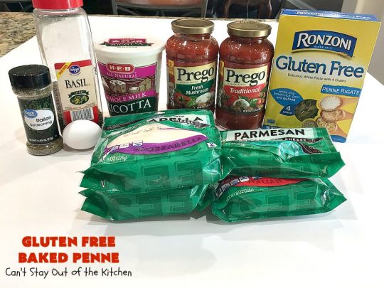 Gluten Free Baked Penne | Can't Stay Out of the Kitchen | You'll never believe you're eating #GlutenFree with this amazing #pasta entree. It's filled with 3 cheeses so it's hearty, filling & very satisfying comfort food. Our company raved over it. #RicottaCheese #MozzarellaCheese #ParmesanCheese #RonzoniGlutenFreePasta #GlutenFreePasta #MeatlessMondays #Italian