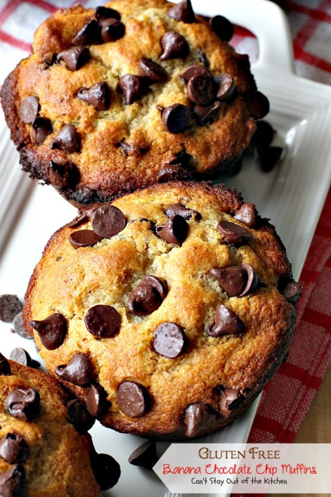 Gluten Free Banana Chocolate Chip Muffins | Can't Stay Out of the Kitchen | wow your company with these sensational #muffins for your next #holiday #breakfast. This #glutenfree version of a family favorite is amazing. #chocolate #bananas