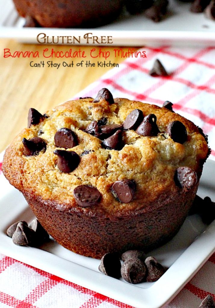 Gluten Free Banana Chocolate Chip Muffins | Can't Stay Out of the Kitchen | wow your company with these sensational #muffins for your next #holiday #breakfast. This #glutenfree version of a family favorite is amazing. #chocolate #bananas