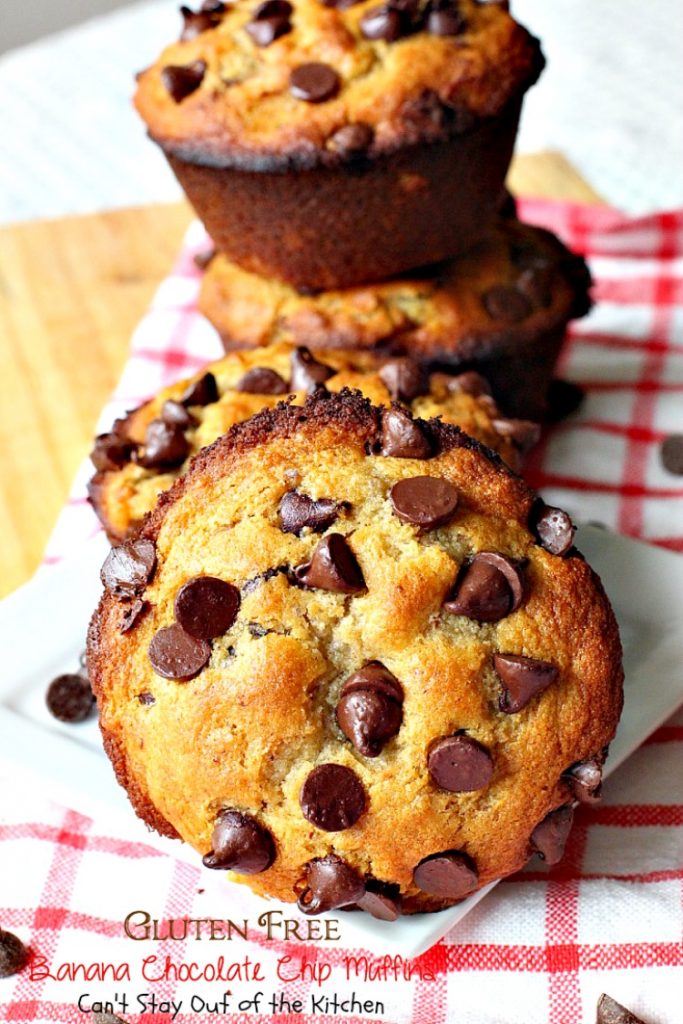 Gluten Free Banana Chocolate Chip Muffins | Can't Stay Out of the Kitchen | wow your company with these sensational #muffins for your next #holiday #breakfast. This #glutenfree version of a family favorite is amazing. #chocolate #bananas