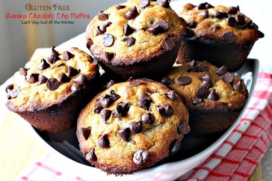 Gluten Free Banana Chocolate Chip Muffins | Can't Stay Out of the Kitchen | wow your company with these sensational #muffins for your next #holiday #breakfast. This #glutenfree version of a family favorite is amazing. #chocolate #bananas