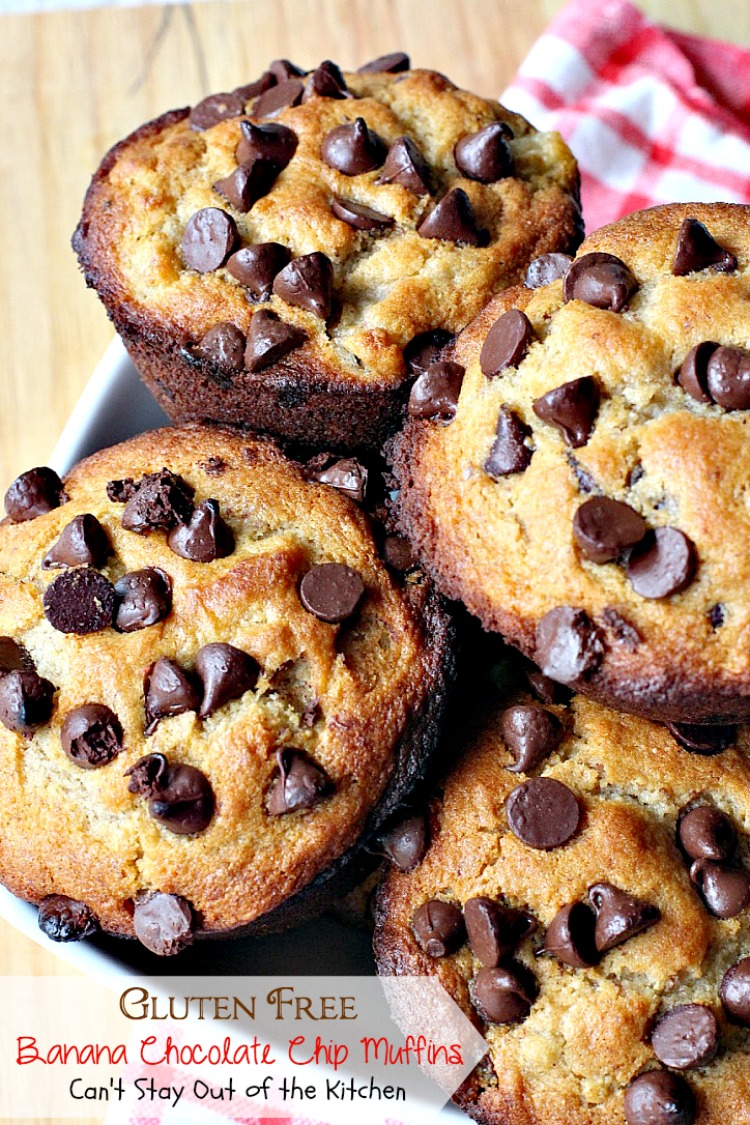Gluten Free Banana Chocolate Chip Muffins | Can't Stay Out of the Kitchen | wow your company with these sensational #muffins for your next #holiday #breakfast. This #glutenfree version of a family favorite is amazing. #chocolate #bananas