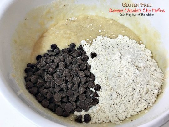 Gluten Free Banana Chocolate Chip Muffins | Can't Stay Out of the Kitchen | wow your company with these sensational #muffins for your next #holiday #breakfast. This #glutenfree version of a family favorite is amazing. #chocolate #bananas
