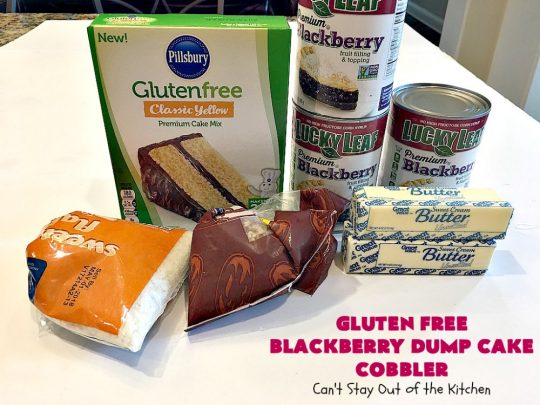 Gluten Free Blackberry Dump Cake Cobbler | Can't Stay Out of the Kitchen | this fantastic #dessert uses only 5 ingredients & takes 5 minutes to be oven ready. Our company raved over this scrumptious #blackberry #cobbler. Terrific for company or #holiday dinners. #glutenfree #glutenfreedessert