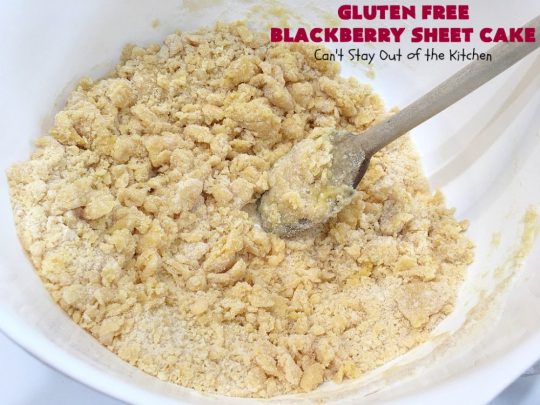 Gluten Free Blackberry Sheet Cake | Can't Stay Out of the Kitchen | your family will never believe this spectacular #cake is #GlutenFree! It's made with #BlackberryPieFilling & has a #CreamCheese icing to die for. Great for the #holidays. #dessert #SheetCake #HolidayDessert #GlutenFreeBlackberrySheetCake