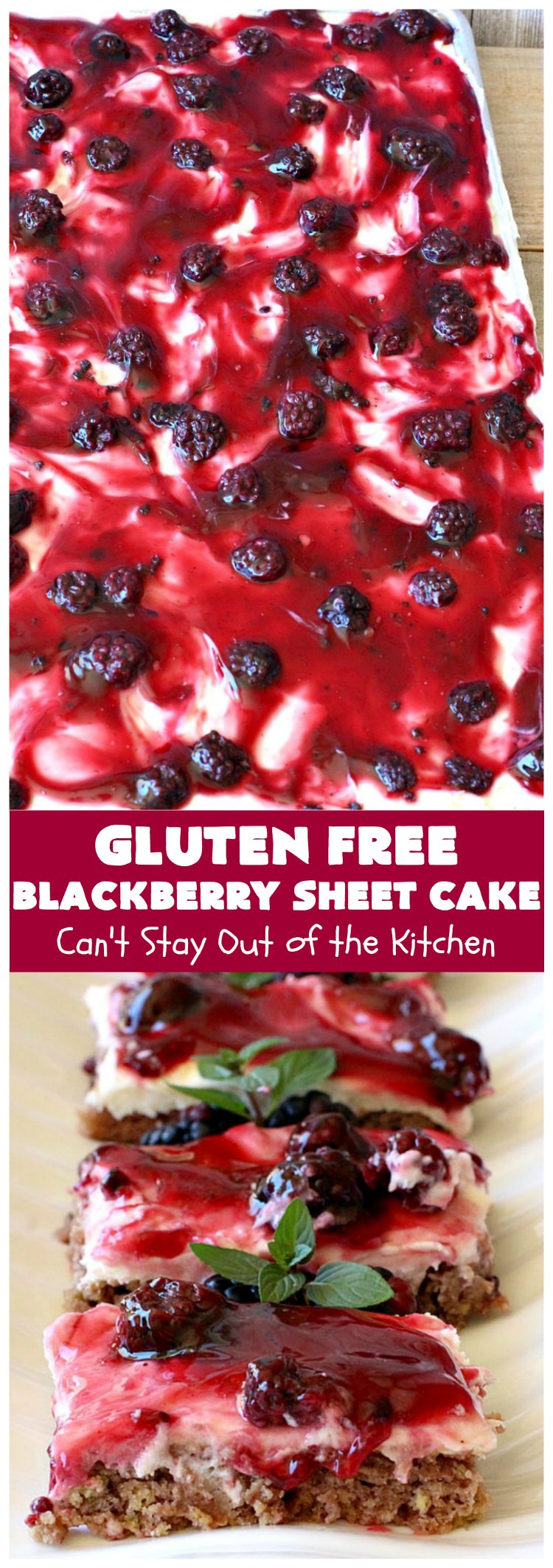 Gluten Free Blackberry Sheet Cake | Can't Stay Out of the Kitchen | your family will never believe this spectacular #cake is #GlutenFree! It's made with #BlackberryPieFilling & has a #CreamCheese icing to die for. Great for the #holidays. #dessert #SheetCake #HolidayDessert #GlutenFreeBlackberrySheetCake
