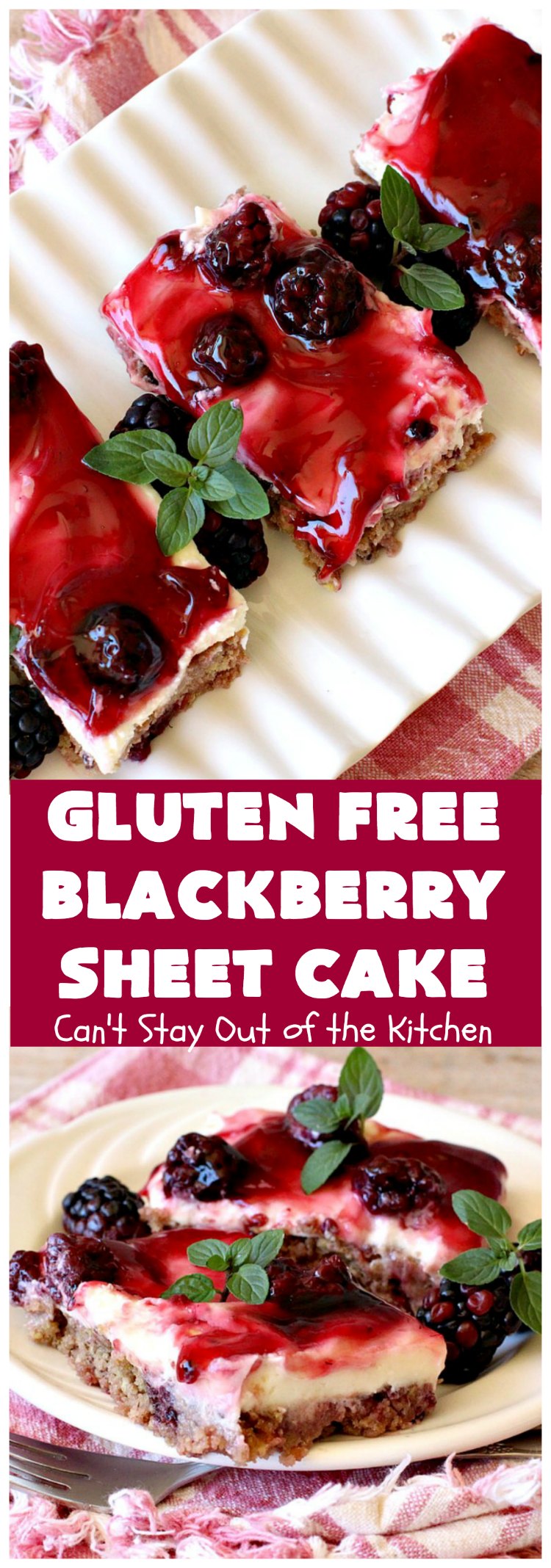 Gluten Free Blackberry Sheet Cake | Can't Stay Out of the Kitchen | your family will never believe this spectacular #cake is #GlutenFree! It's made with #BlackberryPieFilling & has a #CreamCheese icing to die for. Great for the #holidays. #dessert #SheetCake #HolidayDessert #GlutenFreeBlackberrySheetCake