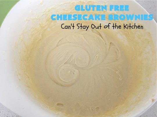 Gluten Free Cheesecake Brownies | Can't Stay Out of the Kitchen | these luscious #brownies have a #cheesecake layer swirled into the batter. They're rich, decadent & divine! On top of that, they're #GlutenFree so you can share them with anyone with gluten intolerance. #dessert #cookie #holiday #HolidayDessert #ChocolateDessert #CheesecakeDessert #coconut #GlutenFreeCheesecakeBrownies