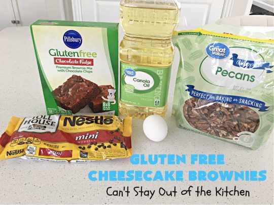 Gluten Free Cheesecake Brownies | Can't Stay Out of the Kitchen | these luscious #brownies have a #cheesecake layer swirled into the batter. They're rich, decadent & divine! On top of that, they're #GlutenFree so you can share them with anyone with gluten intolerance. #dessert #cookie #holiday #HolidayDessert #ChocolateDessert #CheesecakeDessert #coconut #GlutenFreeCheesecakeBrownies