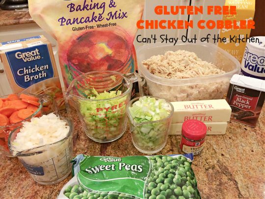 Gluten Free Chicken Cobbler | Can't Stay Out of the Kitchen | this #ChickenCobbler can't be beat! It's fantastic with #chicken or #turkey & can be made #GlutenFree or NOT - as you prefer. Terrific way to use up leftover rotisserie chicken or #Thanksgiving turkey. Our family loves this #recipe. #GlutenFreeChickenCobbler #ChickenPotPie #ChickenAndDumplings