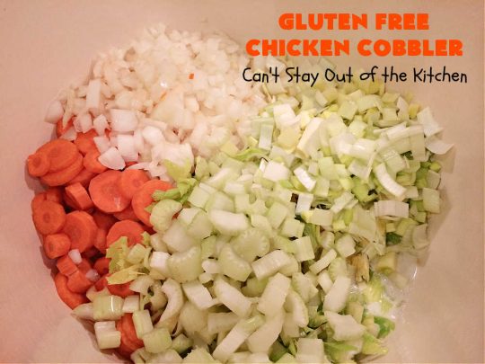 Gluten Free Chicken Cobbler | Can't Stay Out of the Kitchen | this #ChickenCobbler can't be beat! It's fantastic with #chicken or #turkey & can be made #GlutenFree or NOT - as you prefer. Terrific way to use up leftover rotisserie chicken or #Thanksgiving turkey. Our family loves this #recipe. #GlutenFreeChickenCobbler #ChickenPotPie #ChickenAndDumplings
