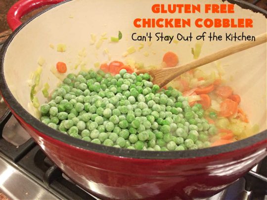 Gluten Free Chicken Cobbler | Can't Stay Out of the Kitchen | this #ChickenCobbler can't be beat! It's fantastic with #chicken or #turkey & can be made #GlutenFree or NOT - as you prefer. Terrific way to use up leftover rotisserie chicken or #Thanksgiving turkey. Our family loves this #recipe. #GlutenFreeChickenCobbler #ChickenPotPie #ChickenAndDumplings