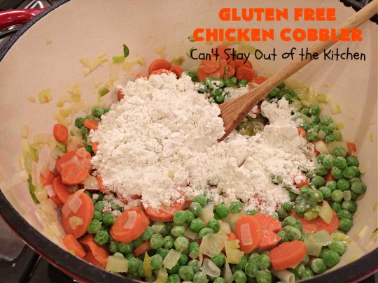 Gluten Free Chicken Cobbler | Can't Stay Out of the Kitchen | this #ChickenCobbler can't be beat! It's fantastic with #chicken or #turkey & can be made #GlutenFree or NOT - as you prefer. Terrific way to use up leftover rotisserie chicken or #Thanksgiving turkey. Our family loves this #recipe. #GlutenFreeChickenCobbler #ChickenPotPie #ChickenAndDumplings