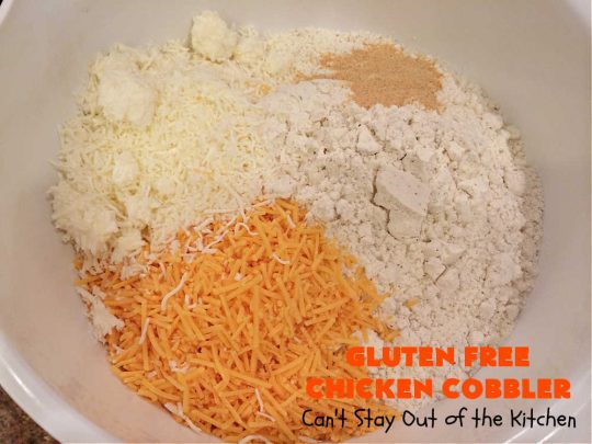 Gluten Free Chicken Cobbler | Can't Stay Out of the Kitchen | this #ChickenCobbler can't be beat! It's fantastic with #chicken or #turkey & can be made #GlutenFree or NOT - as you prefer. Terrific way to use up leftover rotisserie chicken or #Thanksgiving turkey. Our family loves this #recipe. #GlutenFreeChickenCobbler #ChickenPotPie #ChickenAndDumplings