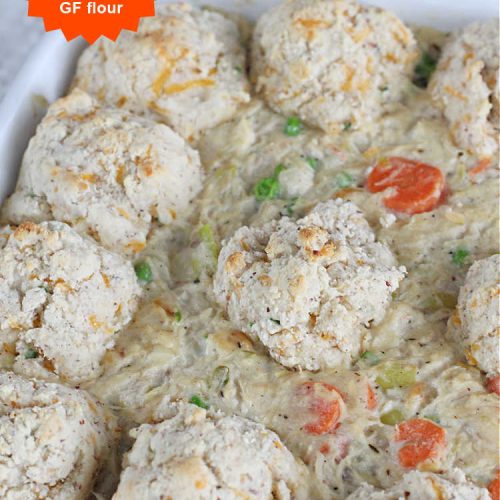 Gluten Free Chicken Cobbler | Can't Stay Out of the Kitchen | this #ChickenCobbler can't be beat! It's fantastic with #chicken or #turkey & can be made #GlutenFree or NOT - as you prefer. Terrific way to use up leftover rotisserie chicken or #Thanksgiving turkey. Our family loves this #recipe. #GlutenFreeChickenCobbler #ChickenPotPie #ChickenAndDumplings