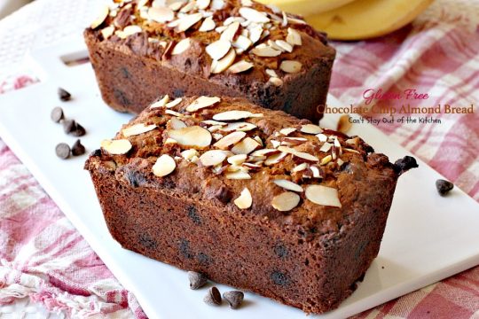 Gluten Free Chocolate Chip Almond Bread | Can't Stay Out of the Kitchen | this delicious #breakfast #bread is heavenly. It's filled with #chocolatechips #bananas and #almonds. #glutenfree