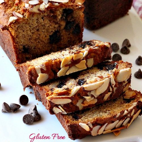 Gluten Free Chocolate Chip Almond Bread | Can't Stay Out of the Kitchen | this delicious #breakfast #bread is heavenly. It's filled with #chocolatechips #bananas and #almonds. #glutenfree